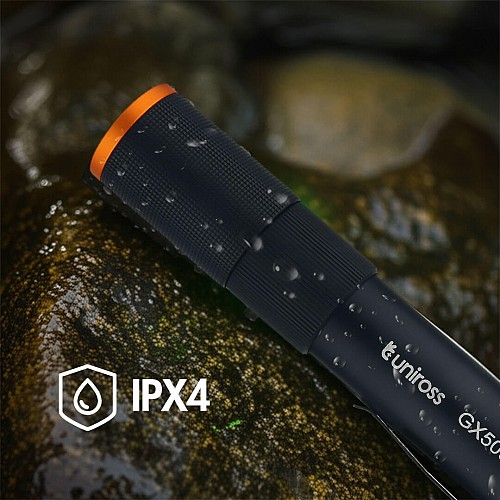 Uniross GX500 USB Rechargeable Torch IP44 Waterproof Aluminium 1000 lumens 140m Beam 120hrs Battery