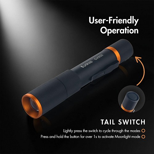 Uniross GX500 USB Rechargeable Torch IP44 Waterproof Aluminium 1000 lumens 140m Beam 120hrs Battery