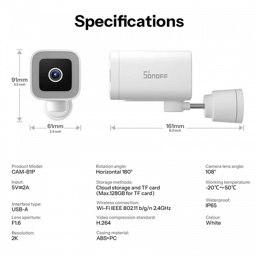 Sonoff Smart WiFi IP Security Camera CAM-B1P