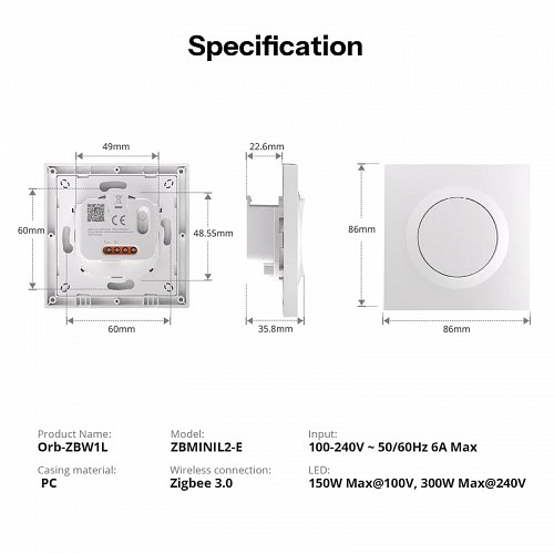 Sonoff Zigbee Smart Wall Mechanical Switch 1-Button White