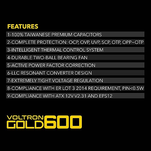 Armaggeddon Gaming PSU 600W Modular & Certified 80+ VOLTRON GOLD 600 Black