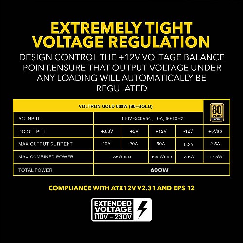 Armaggeddon Gaming PSU 600W Modular & Certified 80+ VOLTRON GOLD 600 Black