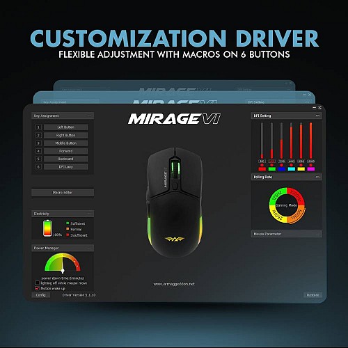 Armaggeddon Gaming Mouse Wired+2.4G+BT Recharge 600mAh MIRAGE-VI Black