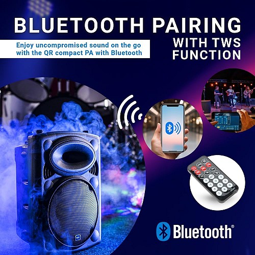 QTX QR15PA 15 Professional Portable Karaoke & PA Speaker with 2x Wireless Microphones, Bluetooth USB & FM 178.848UK
