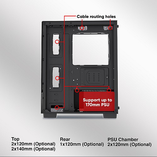 Armaggeddon Gaming Case M-ATX AQUARON Duplex Black (Bottom USB Ports-310mm VGA)