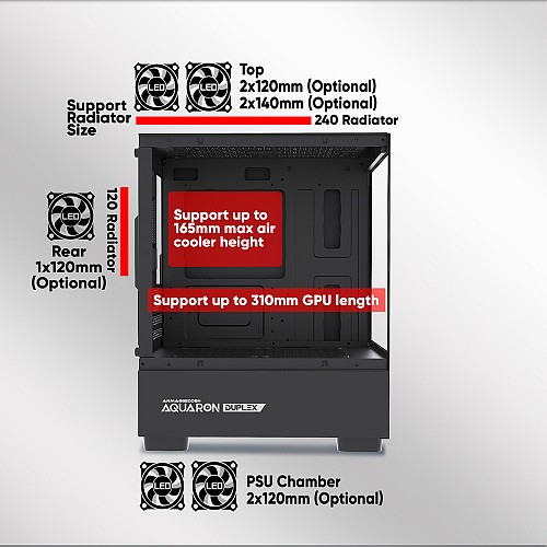 Armaggeddon Gaming Case M-ATX AQUARON Duplex Black (Bottom USB Ports-310mm VGA)