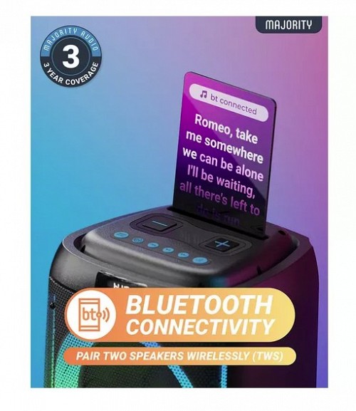 Majority Speakers Portable Karaoke PULSE P4 420W Wireless Mic BT/USB/RGB UK