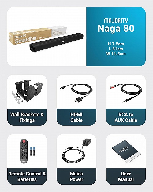 Majority Soundbar NAGA 80 140W 2.1 3D Sound Built-in Sub