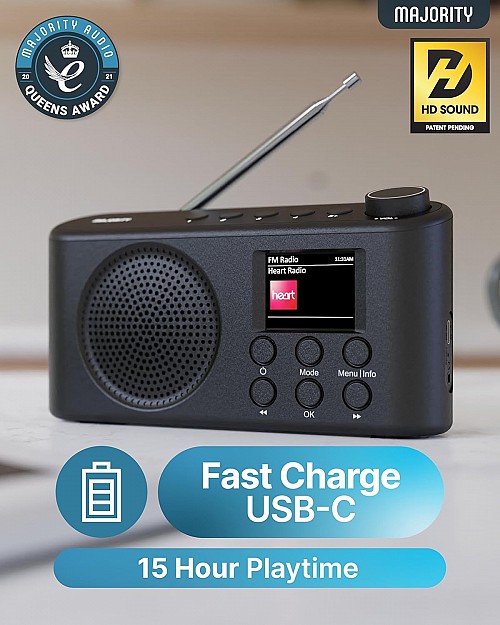 Majority Radio ORWELL Pro Portable with Display & Bluetooth-USB-FM Radio