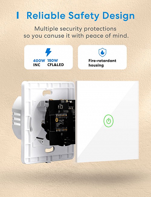 Meross Homekit Smart Wi-Fi Wall Switch 1-Gang 1-way MSS510HK-EU