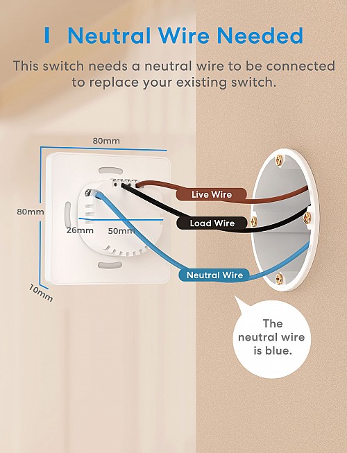 Meross Homekit Smart Wi-Fi Wall Switch 1-Gang 1-way MSS510HK-EU