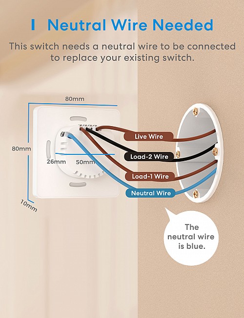 Meross Homekit Smart Wi-Fi Wall Switch 1-Gang 2-way MSS550HK-EU