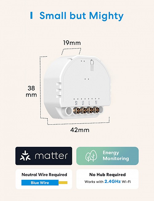Meross Homekit Smart Wi-Fi In-Wall Switch 10A (Matter) MSS815MA-UN