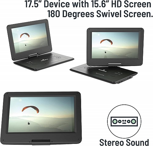 Majority DVD Player Portable & Rechargeable 15.6 Swivel & Flip HD Screen (Oakcastle)