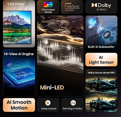 Hisense75E8Q 75 4K Smart QLED MINI LED 144hz TV