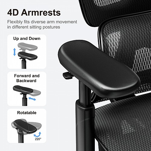 Lumivida Office Chair Ergonomic Mesh Lumbar Support Adjustable Seat/Armrest Black CH10-10