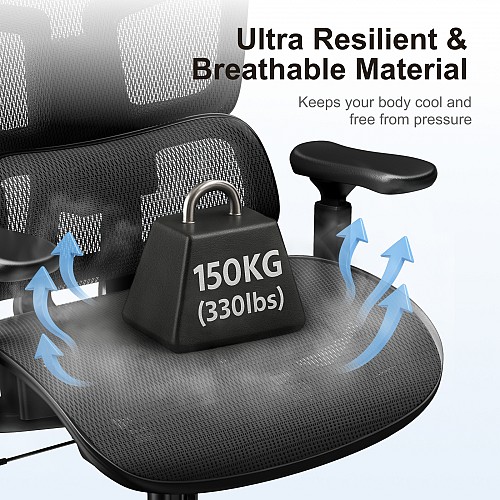 Lumivida Office Chair Ergonomic Mesh Lumbar Support Adjustable Seat/Armrest Black CH10-10