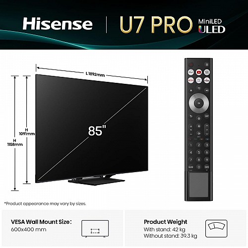 Hisense85U7Q PRO 85 4K Smart QLED MINI LED 165hz TV