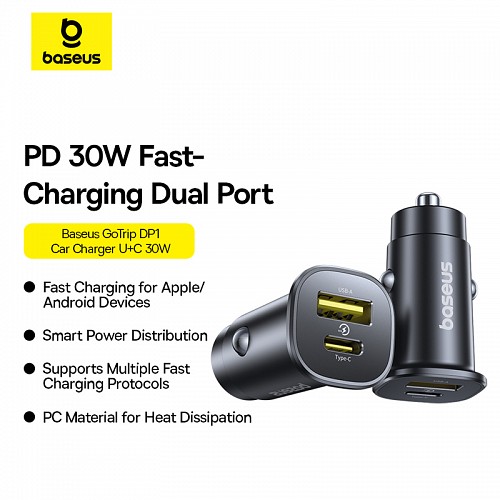 Baseus GoTrip DP1 Car Charger 30W U+C Cosmic Black