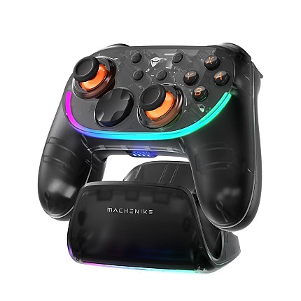 Machenike PC Gamepad Wireless S3 Hall Effect Joystick, RGB Black Lghting, Auto Sleep/Wake, 5-Level Vibration, PC Gamepad for PC/NS/iOS/Android TV with Charging Dock