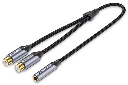 Vention 3.5mm Female to 2-RCA Female Cable Braided Aluminium 0.3m BCOHY
