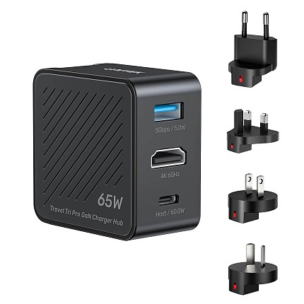 Unitek Charge Wall Travel GaN 65W USBCx1 USBAx1 HDMIx1 P1242 Black