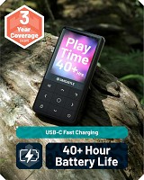 Oakcastle MP300 Portable MP3 Player Metal Design with 64GB Memory, Built-in Speaker, Bluetooth for Wireless Streaming & Wired Earphones Included