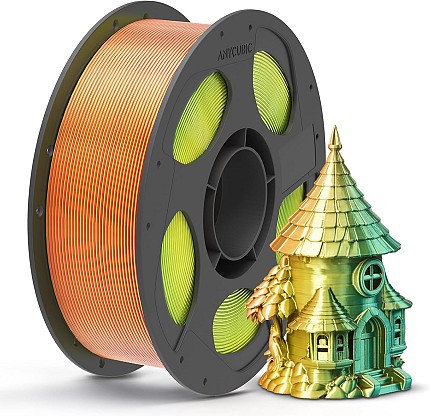 Anycubic PLA SILK-TRI-COLOR Red Yellow Green 1Kg. Ideal usage: Highly detailed display pieces, articulated toys/dragons, vases, abstract sculptures, and eye-catching decorative items where you want a dynamic visual effect.