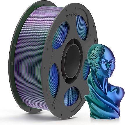 Anycubic PLA SILK-TRI-COLOR Filament Blue Green Purple 1Kg. Ideal usage: Highly detailed display pieces, articulated toys/dragons, vases, abstract sculptures, and eye-catching decorative items where you want a dynamic visual effect.