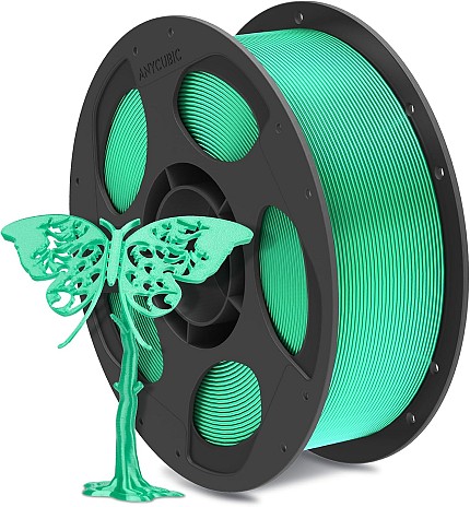 Anycubic PLA Silk Filament Green 1Kg. Ideal Usage: Display models, figurines, cosplay armor/props, vases, jewelry, and decorative items where a premium, metallic, or glossy aesthetic is desired.