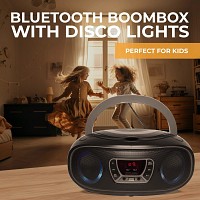 Denver TCL-212BTGR Grey Portable BoomBox with CD, FM Radio, USB, Bluetooth & LED Lights