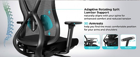 Lumivida Office Chair Ergonomic Mesh Lumbar Support Adjustable Seat/Armrest OCH01-5 Black