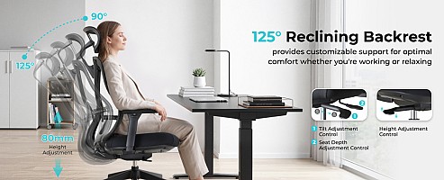 Lumivida Office Chair Ergonomic Mesh Lumbar Support Adjustable Seat/Armrest OCH01-5 Black