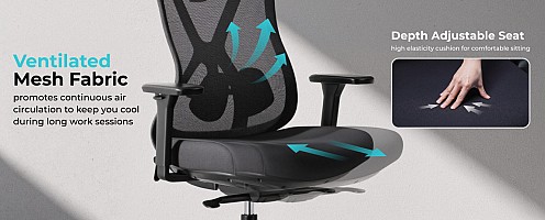 Lumivida Office Chair Ergonomic Mesh Lumbar Support Adjustable Seat/Armrest OCH01-5 Black