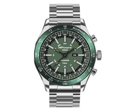 HiFuture GO PRO2 Silver Green Luxury Swiss-Inspired Elegance Stainless Steel SmartWatch with AMOLED Display, 10 Day Battery, 1ATM