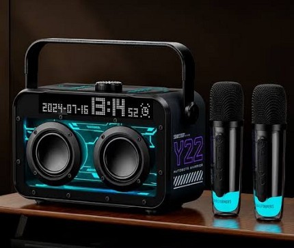 Transformers Portable BT Speaker 15W, Party Speaker with 2 Wireless Microphones, Bluetooth 5.4, LED Display, Voice Changer, USB/TF, Y22 Black