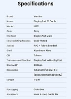 Vention DisplayPort Cable DP2.1 8K240Hz Braided 2.0m HGCHH