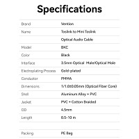 Vention AUDIO Optical Cable Toslink to Mini Toslink Aluminum 2.0m BKCBH