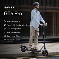 Navee Electric Scooter, 1350W, 75km Range, Quadruple Suspension, Dual Brakes with Electronic Regenerative Braking System, Foldable, Traction Control System, IPX5, 3.6-inch LED Display, GT5 Pro.