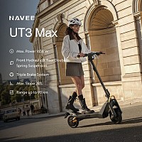 Navee Electric Scooter, 1638W, 90km Range, Hydraulic & Spring Dual Suspension, Dual Disc Brakes + EABS System, Foldable, Traction Control System, IPX6, 3.5-inch LED Display, UT3 Max.