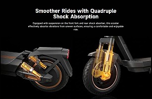 Navee Electric Scooter, 700W, 50km Range, Quadruple Suspension, Dual Electronic Regenerative Braking System, Foldable, Traction Control System, IPX5, 3.6-inch LED Display, GT3