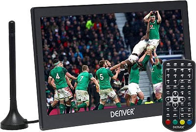 Denver AV LED TV 10” with DVB-T2, USB, HDMI input Rechargeable Battery & 12V LED-1033