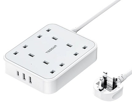 Tessan TS-202-C 4-Gang AC Extension 2m 13A with 2x USBA 1x USBC 15W