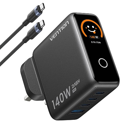 Vention MA Charger Wall GaN 140W 3xC 1xA+240W Cable+Display Black TZ-FCOH0-UK