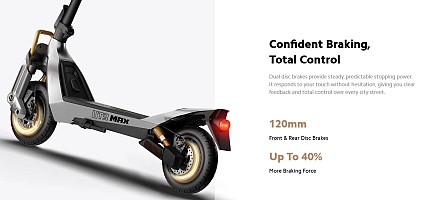 Navee Electric Scooter, 1638W, 90km Range, Hydraulic & Spring Dual Suspension, Dual Disc Brakes + EABS System, Foldable, Traction Control System, IPX6, 3.5-inch LED Display, UT3 Max.